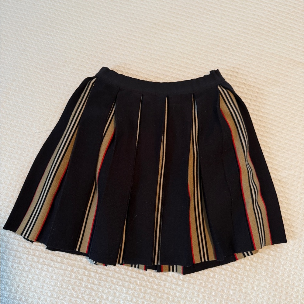 Burberry Black and Tan Striped Wool Skirt-8Y